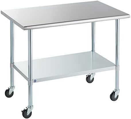  OCKPOINT Stainless Steel Table For Prep & Work With Backsplash 60x24 Inches, NSF Metal Commercial Kitchen Table With Adjustable Under Shelf And Table Foot For Restaurant, Home And Hotel