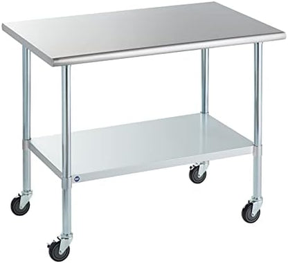  OCKPOINT Stainless Steel Table For Prep & Work With Backsplash 60x24 Inches, NSF Metal Commercial Kitchen Table With Adjustable Under Shelf And Table Foot For Restaurant, Home And Hotel