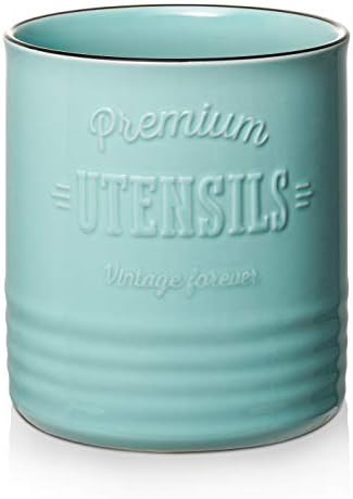  Kitchen Utensil Holder, 7.2″ Extra-Large Ceramic Stable Utensil Caddy, Rustic Cooking Utensil Crock For Farmhouse Kitchen Décor With Countertop-Protection Cork Bottom, Counter Utensil Organizer