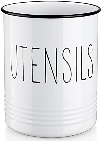  Kitchen Utensil Holder, 6.7" Utensil Holder For Kitchen Counter, Cooking Utensil Crock With Cork Bottom, Modern Farmhouse Kitchen Decor, Countertop Utensil Storage Caddy Organizer, Black