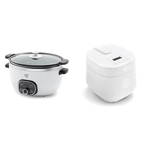  Cook Duo Healthy Ceramic Nonstick 6QT Slow Cooker, White & Healthy Ceramic Nonstick 4-Cup Rice Oats And Grains Cooker, PFAS-Free, Dishwasher Safe Parts, White