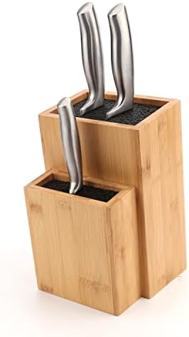  XL Bamboo Universal Knife Block Holder With Slots For Scissors And Sharpening Rod, Safe, Space Saver Knives Storage Stand Display Without Knives, Unique Slot Design To Protect Blade