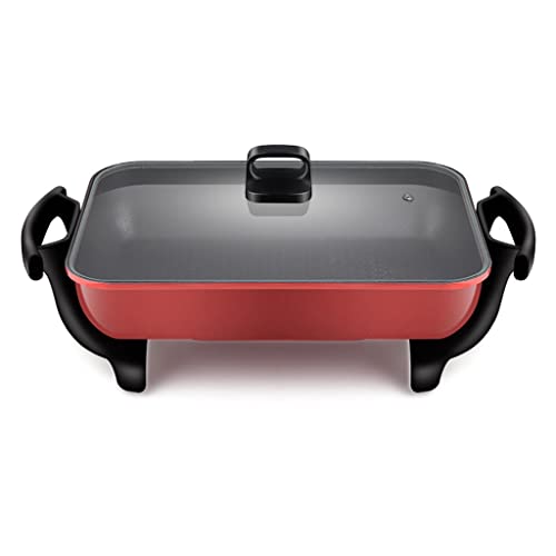  Family Size Rapid Heat Electric Skillet, Electric Ceramic Titanium Skillet, Easy To Clean, Non-stick Electric Skillet With Glass Vented Lid, Red