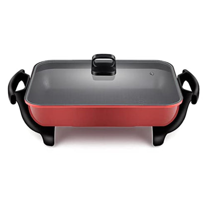  Family Size Rapid Heat Electric Skillet, Electric Ceramic Titanium Skillet, Easy To Clean, Non-stick Electric Skillet With Glass Vented Lid, Red