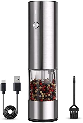  [Upgraded Larger Capacity] Electric Salt And Pepper Grinder Set Rechargeable With LED Lights - Stainless Steel Automatic Pepper Grinder And Salt Grinder Refillable With 6 Adjustable Coarseness