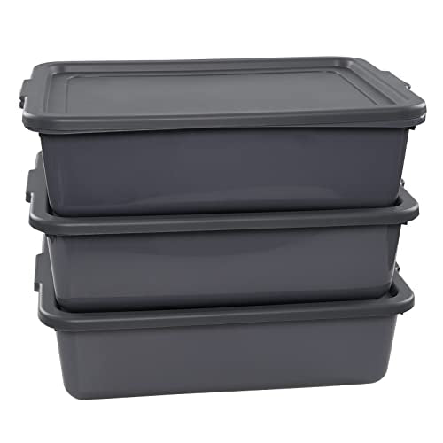 3 Pack 13 L Commercial Bus Tub With Lid, Gray Small Utility Tub Box