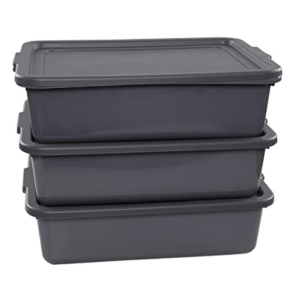  3 Pack 13 L Commercial Bus Tub With Lid, Gray Small Utility Tub Box