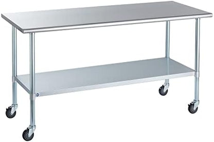  OCKPOINT Stainless Steel Table For Prep & Work With Backsplash 60x24 Inches, NSF Metal Commercial Kitchen Table With Adjustable Under Shelf And Table Foot For Restaurant, Home And Hotel