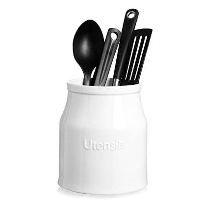  Kitchen Utensil Holder For Kitchen Counter, 7.2" White Utensil Caddy, Cooking Utensil Holder, Weighted Base & Non-Slip For Home Kitchen Décor, Housewarming Gift, Porcelain