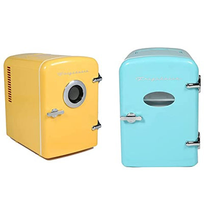 FRIGIDAIRE EFMIS151 Mini Portable Compact Personal Home Office Fridge Cooler BUILT IN SPEAKER, 4L & EFMIS175-BLUE Portable Mini Fridge-Retro Extra Large 9-Can Travel Compact Refrigerator, Blue