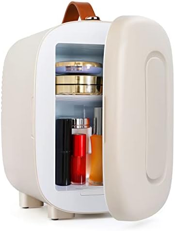 Mini Fridge 6L Capacity, Portable Small Refrigerator Cooler Or Warmer, AC DC Powered, Skincare Fridge With Mirror Door, For Food, Cosmetics, Home, Office And Car - White
