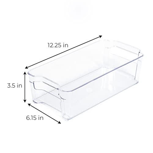  Smart Design Stackable Refrigerator Bin - 6 X 12 Inch - BPA Free Plastic Resin - Fridge, Freezer, Pantry Organizer, Cabinet Storage, Food, Produce, Fruit Containers - Kitchen Organization - Clear