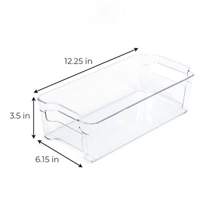  Smart Design Stackable Refrigerator Bin - 6 X 12 Inch - BPA Free Plastic Resin - Fridge, Freezer, Pantry Organizer, Cabinet Storage, Food, Produce, Fruit Containers - Kitchen Organization - Clear