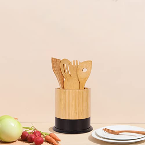 Kitchen Utensil Holder,Large Cooking Utensil Caddy Crock For Counter,Weighted Base For Stability,6.2 X 6.2 Inches,Black