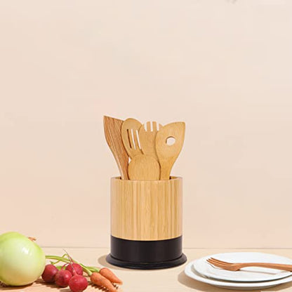  Kitchen Utensil Holder,Large Cooking Utensil Caddy Crock For Counter,Weighted Base For Stability,6.2 X 6.2 Inches,Black
