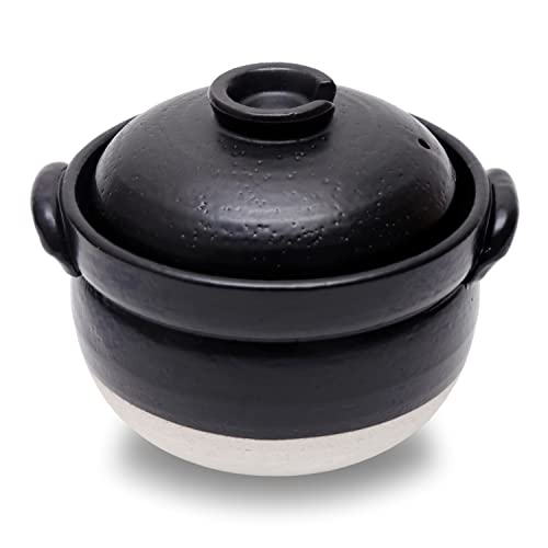  Japanese DONABE Clay Rice Cooker Pot Casserole Stockpot Earthenware Made In Japan For 2 To 3 Cups With Double Lids, Microwave Oven Safe