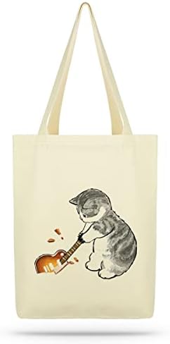  ÇINAR BEZ ÇANTA A.Ş. Eco Tote Bag, Canvas Tote Bag For Women With Cat Print, Zippered Inner Pocket, The Tote Bag