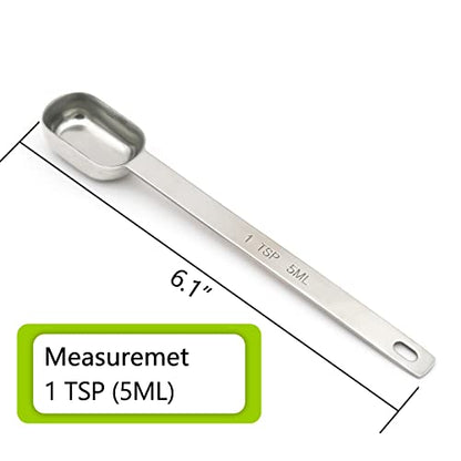  1 Teaspoon(1Tsp | 5 ML | 5 Cc | 1/3 Tablespoon) Single Measuring Spoon, Stainless Steel Individual Spoons, Long Handle Spoons Only