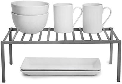  Smart Design Premium Cabinet Storage Shelf Rack - Large - 8.5 X 16 Inch - Steel Metal - Rust Resistant - Cupboard, Plate, Dish, Cup, Bathroom Counter And Pantry Organization Riser - Kitchen - Bronze