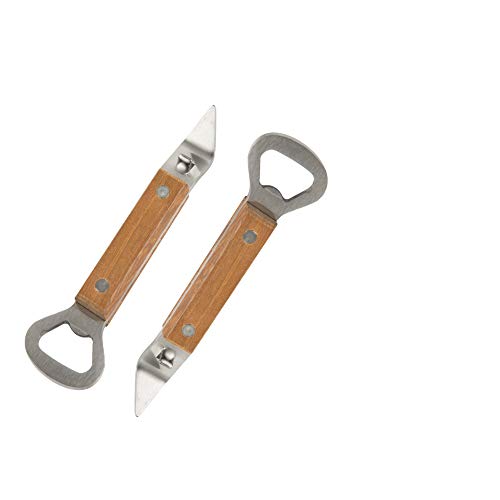  Smart Cook Bottle Opener Can Punch Opener - Dual-sided Manual Stainless Steel Can Opener With Riveted Wood Handle, Set Of 2 Units