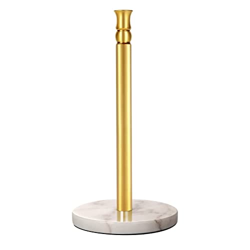  Paper Towel Holder Stand, One-Handed Ripping Paper Towel Roll Holder Countertop, Heavy Marble Base, NOT Tip Over - (Marble Base, Gold)