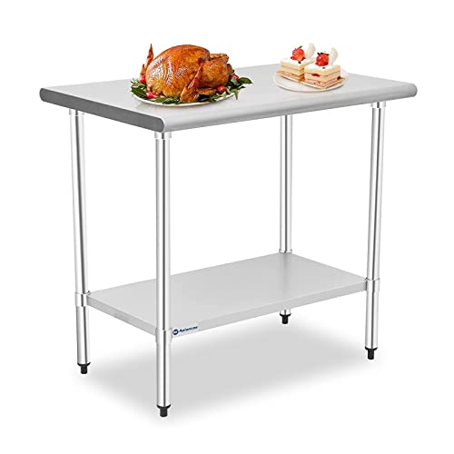  Stainless Steel Table, 30 X 24 Inches Prep & Work Table With Caster Backsplash And Adjustable Undershelf Metal Utility Workstations For Commercial Kitchen Or Restaurant Supplies