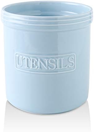  KOOV Cooking Utensil Holder, Large Ceramic Utensil Crock, Deep And Stable, Utensil Caddy For Countertop Letter Series (Yellow)