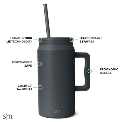  50 Oz Mug Tumbler With Handle And Straw Lid | Reusable Insulated Stainless Steel Large Travel Jug Water Bottle | Valentines Gifts For Him & Her | Trek Collection | 50oz | Graphite