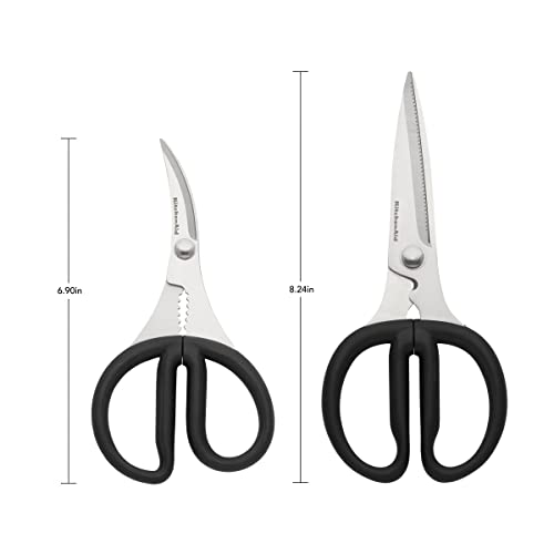 KitchenAid Stainless Steel All Purpose And Seafood Shears Set With Soft Touch Handles, 2 Piece, Black