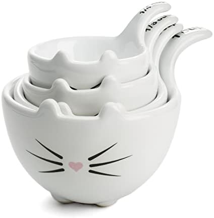  White Ceramic Dog Themed Kitchen Utensils: Measuring Cups And Spoons, Spoon Rest For Countertop - Cute Kitchen Accessories (Dog Measuring Spoons)