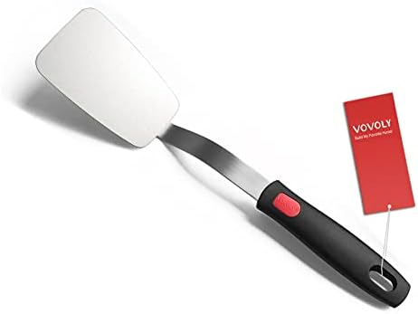  Stainless Steel Flexible Spatula Turner, VOVOLY Thin Metal Spatula For Cast Iron Skillet, Thin Blade And Heat Resistant Silicone Handle, Great For Egg, Cookie, Meat, Crep, Medium