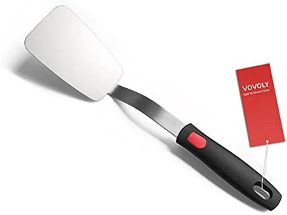  Stainless Steel Flexible Spatula Turner, VOVOLY Thin Metal Spatula For Cast Iron Skillet, Thin Blade And Heat Resistant Silicone Handle, Great For Egg, Cookie, Meat, Crep, Medium