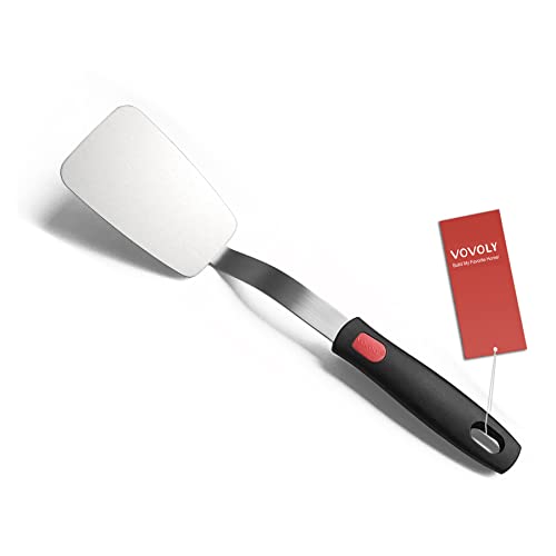  Stainless Steel Flexible Spatula Turner, VOVOLY Thin Metal Spatula For Cast Iron Skillet, Thin Blade And Heat Resistant Silicone Handle, Great For Egg, Cookie, Meat, Crep, Medium