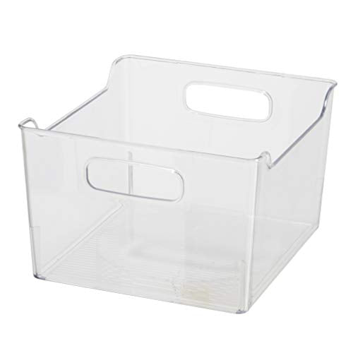  Storage Bin With Handles - Deep (9.75" X 9" X 6") - Ideal For Kitchen Organization, Pantry Storage, Fridge Organizing, Clear