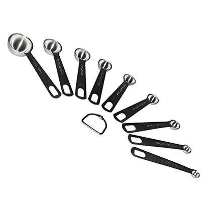 Measuring Spoons, Kitchen Measuring Spoons Set With D-Ring Holder, 304 Stainless Steel Measuring Spoons With Scale Marking For Measuring Dry And Liquid, Set Of 9