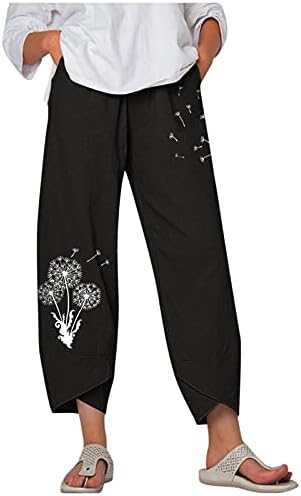 Capri Pants For Women Plus Size Cotton Linen Pockets Wide Leg Trousers Graffiti Print Relex Fit Beach Cropped Pants