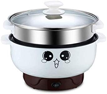  110V Electric Skillet With Lid 4-in-1 Multifunction Non-Stick Stainless Steel Electric Hot Pot Noodles Rice Cooker Steamed Egg Soup Pot Mini Heating Pan Cooking Fried