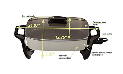  Ceramic Nonstick Electric Skillet - Serves 6 To 8 People (16-Inch, Grey)