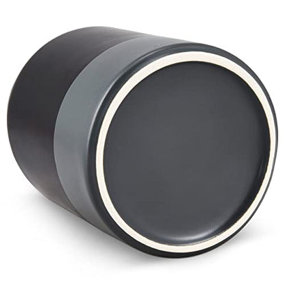 Cole & Mason H822140 Linton Black/Grey Utensil Pot Holder | Kitchen Organisation, Utensils Storage Jar | Ceramic | (H) 160 Mm X (D) 120 Mm | 2 Year Guarantee