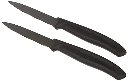 Victorinox Pointed Tip/Serrated Edge Blister Packed Paring Knife, Pack Of 2, Black, 8 Cm