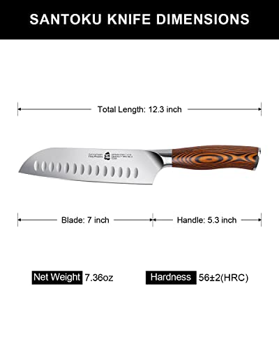  Santoku Knife - 7 Inch Kitchen Knife Japanese Chef Knife, High Carbon Stainless Steel Chef Knife, Ergonomic Pakkawood Handle, Gift Box - Fiery Phoenix Series