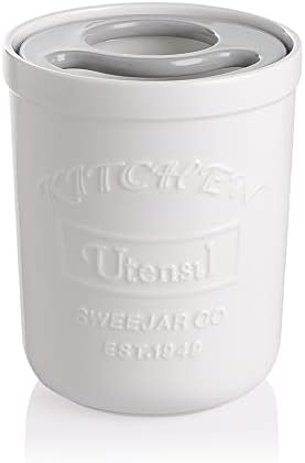  Kitchen Utensil Holder, 7.2" Ceramic Utensil Crock For Cooking Countertop, Housewarming, Wedding, Birthday Gift (Gray)