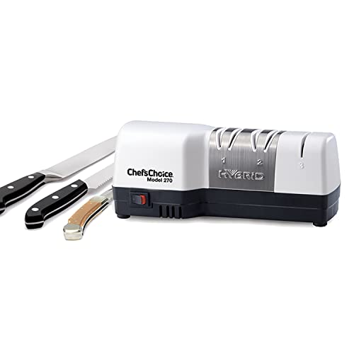  's Choice Hybrid Diamond Hone Knife Combines Electric And Manual Sharpening For Straight And Serrated 20-Degree Knives, 3-Stage, White