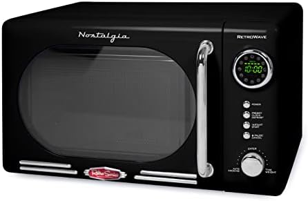  Retro Compact Countertop Microwave Oven, 0.7 Cu. Ft. 700-Watts With LED Digital Display, Child Lock, Easy Clean Interior, Black