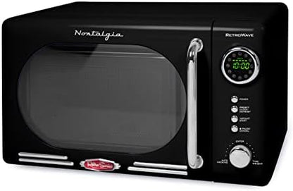  Retro Compact Countertop Microwave Oven, 0.7 Cu. Ft. 700-Watts With LED Digital Display, Child Lock, Easy Clean Interior, Black