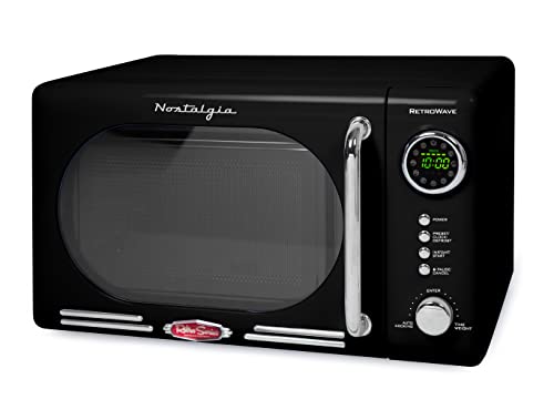  Retro Compact Countertop Microwave Oven, 0.7 Cu. Ft. 700-Watts With LED Digital Display, Child Lock, Easy Clean Interior, Black