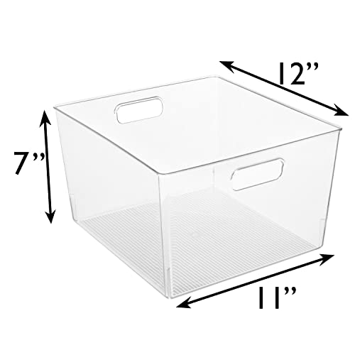  Clear Plastic Storage Bins – XL 4 Pack Perfect Kitchen Organization Or Pantry Storage – Fridge Organizer, Pantry Organization And Storage Bins, Cabinet Organizers