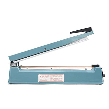  16 Inch Impulse Bag Sealer, Heat Sealer Machine Closer For Cookies, Manual Hot Sealing Machine For Poly Bag & Shrink Wrap With 2 Free Repair Kit (Blue)