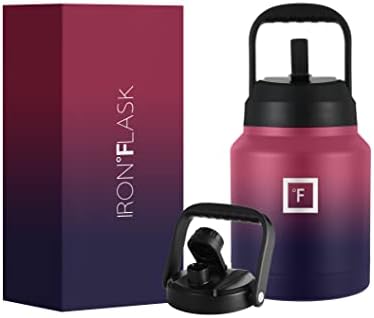  Ports Water Bottle - 128 Oz/One Gallon, 2 Lids, Straw And Spout, Leak Proof, Vacuum Insulated Stainless Steel, Hot Cold, Double Walled, Simple Thermo Mug, Metal Canteen Jug Growler