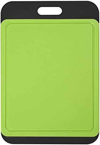  Cutting Board Plastic With Juice Grooves And One-Piece Non-Slip Silicone Handles, 14 X 9.5 X 0.4 Inch Kitchen Chopping Board, Dishwasher Safe BPA Free (Black+Grey)